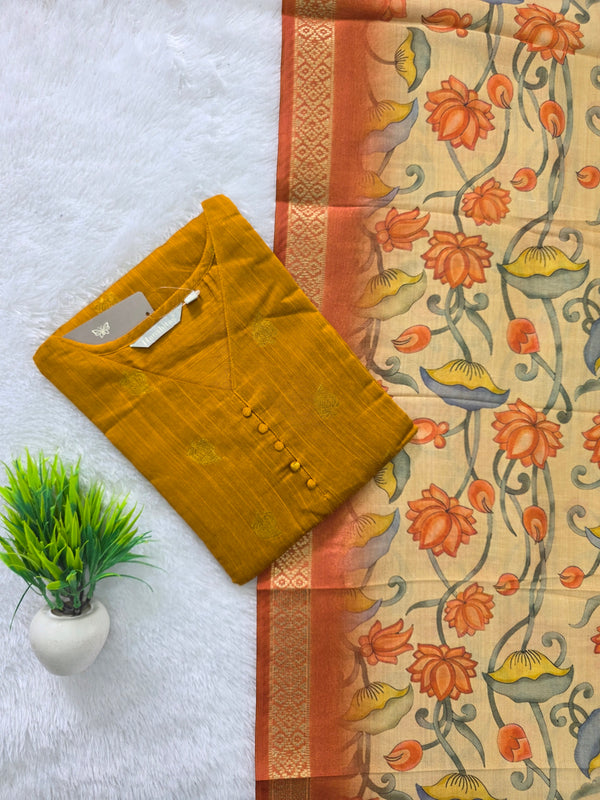 RAW SILK KURTI WITH KALAMKARI DUPATTA 0629