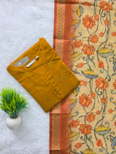 RAW SILK KURTI WITH KALAMKARI DUPATTA 0629