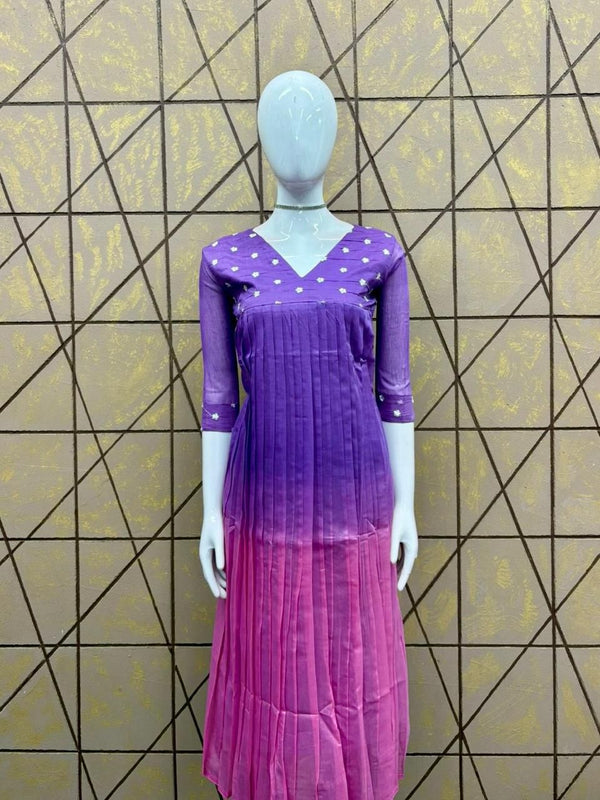 Mul Chanderi Cotton Kurtis With embroidery 0473