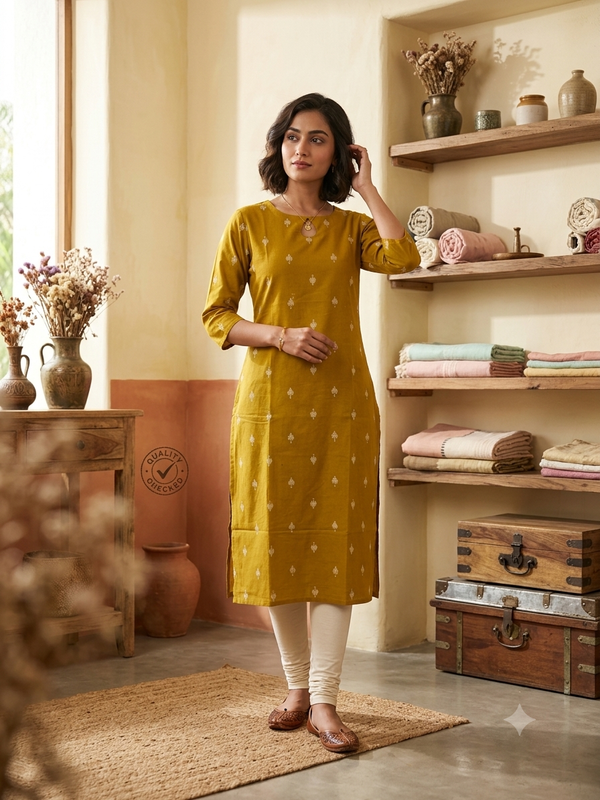 KEYHOLE PREMIUM FLEX COTTON KURTIS MUSTARD 0582