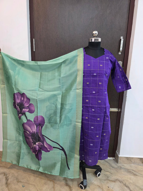 PREMIUM RAW SILK KURTI WITH KALAMKARI DUPPATTA 0509