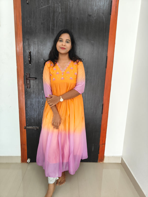 Party Wear Handwork Georgette Dual color Anarkali 0473