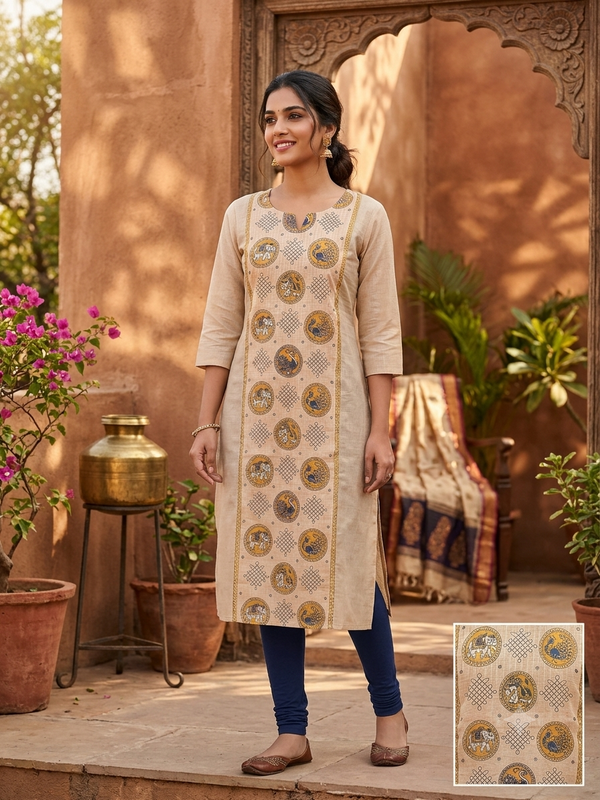 KALAMKARI THEMED BERLIN SILK KURTIS 0615