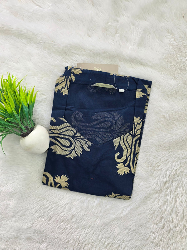 V SHAPED COLLAR PREMIUM COTTON KURTIS BLUE 0599