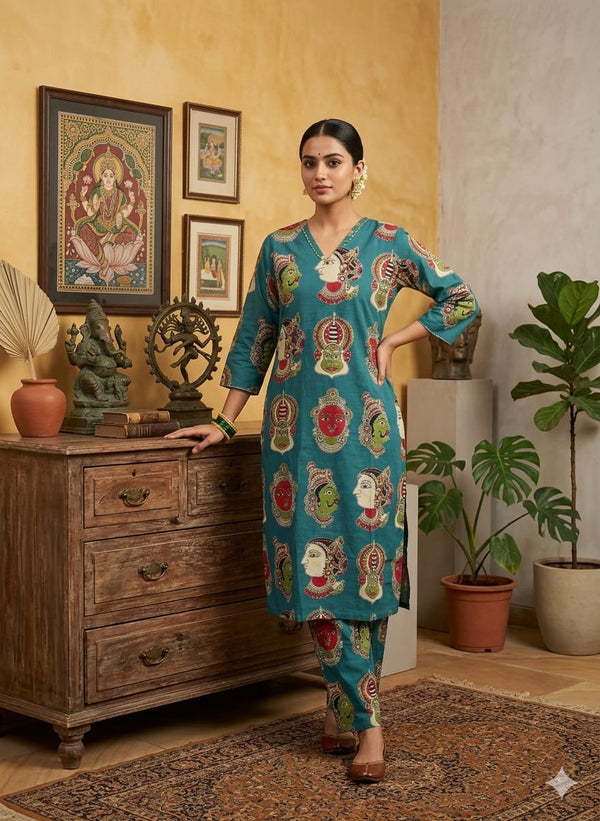 KALAMKARI THEMED CAMBRIC COTTON CO-ORD SETS 0559