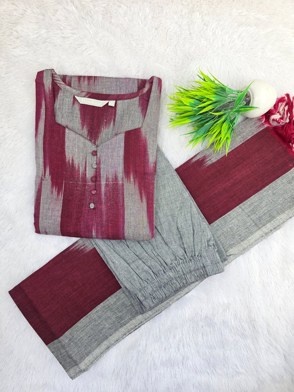 MAROON PREMIUM HANDLOOM IKKAT COTTON SALWAR SETS 0539