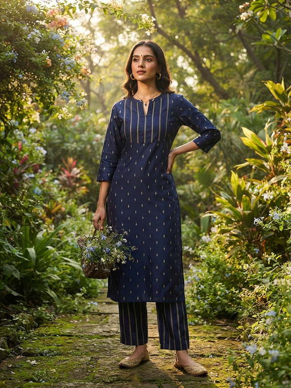 NAVY RAW SILK CO-ORD SETS 0614