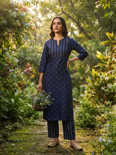 NAVY RAW SILK CO-ORD SETS 0614