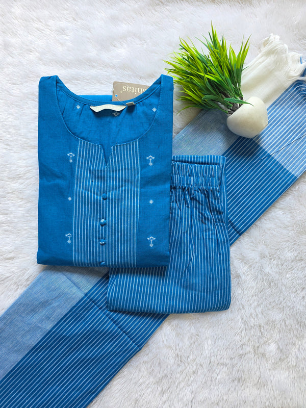 BLUE PURE HANDLOOM COTTON 3 PIECE SALWAR SETS 0533