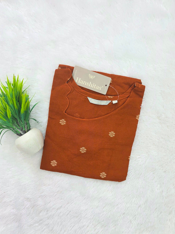 SCALLOPED PREMIUM FLEX COTTON KURTIS RUST 0599