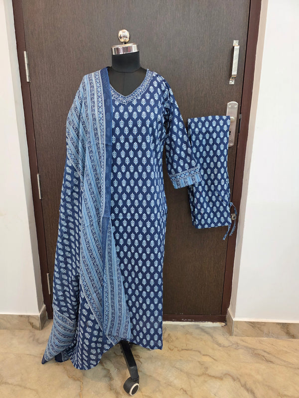 HANDWORK INDIGO JAIPUR COTTON 3 PIECE SALWAR SETS 0537