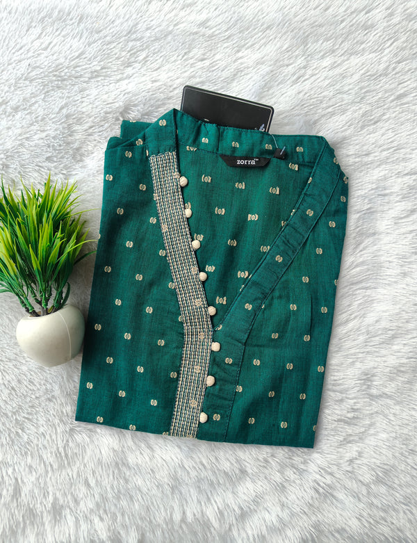 SELF WEAVING COTTON KURTIS GREEN 0456