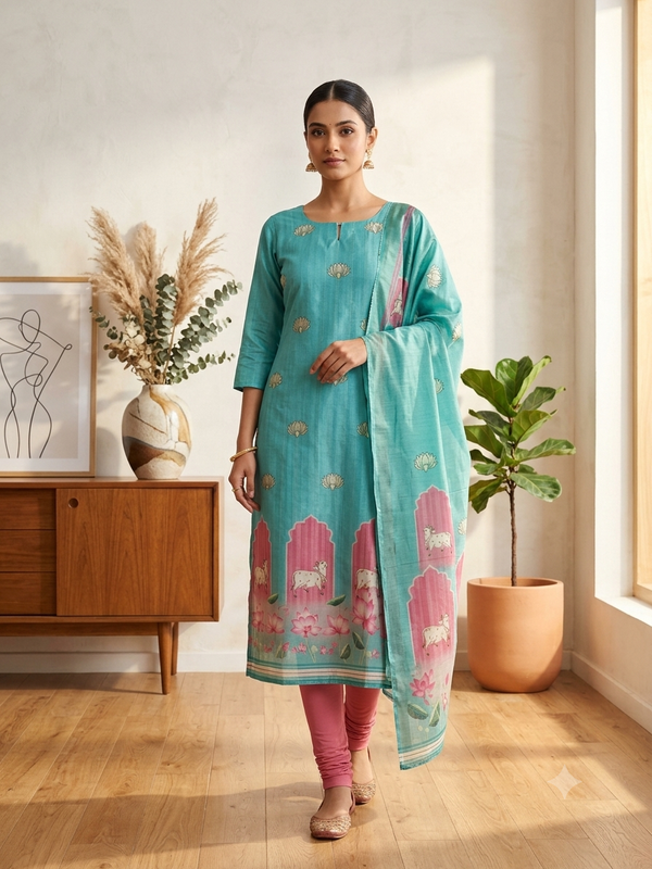 PREMIUM TUSSAR SILK KURTI +DUPPATTA 0658