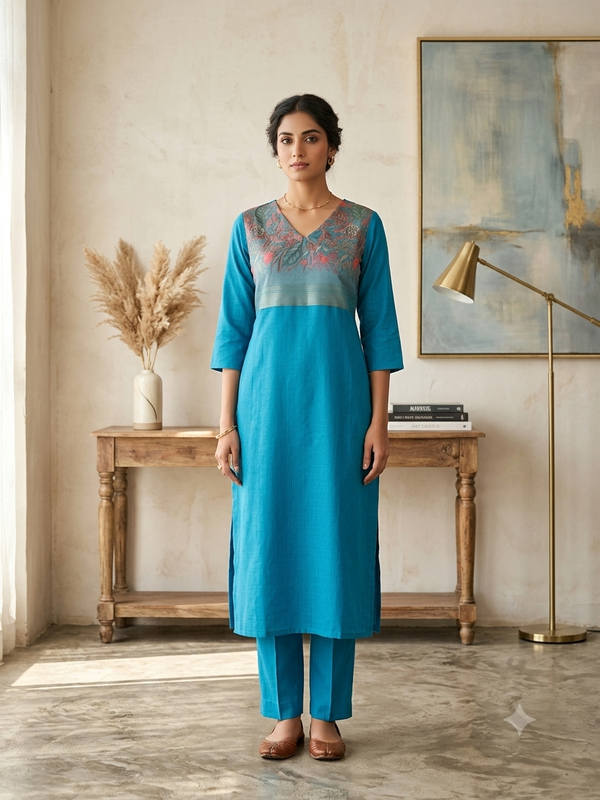 TURQUOISE BLUE BERLIN SILK CO-ORD SETS /0584