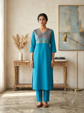 TURQUOISE BLUE BERLIN SILK CO-ORD SETS /0584