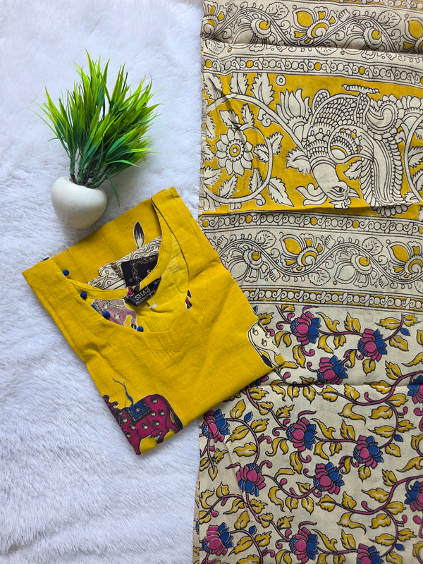 HAND PAINTED KALAMKARI COTTON KURTI +DUPPATTA 0561
