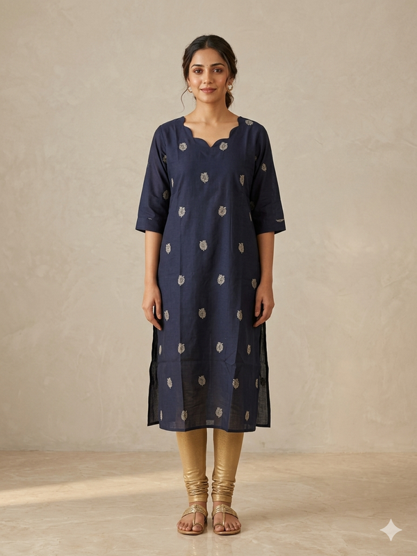 NAVY BLUE RAW SILK KURTIS 0560