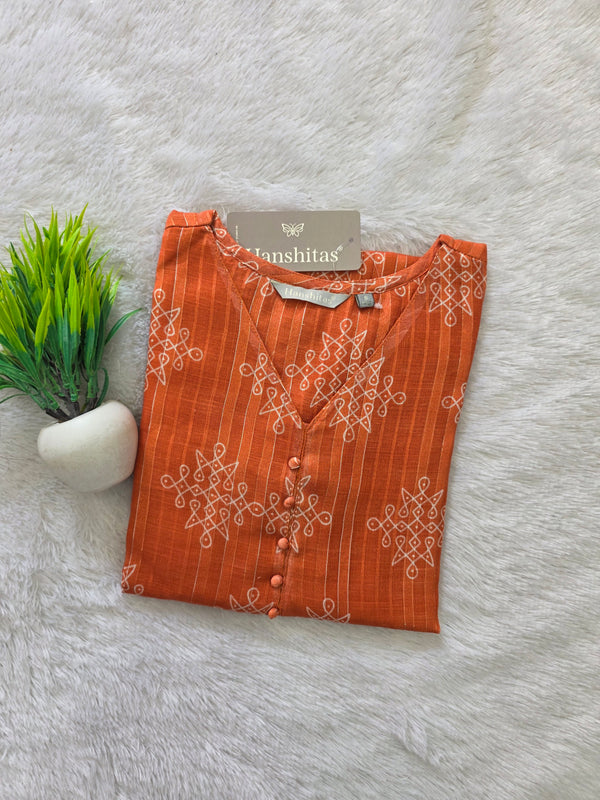 V- NECK PREMIUM LINEN ZARI KURTIS 0515