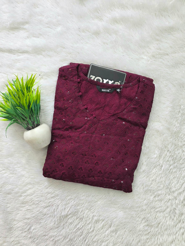 CHIKANKARI KURTIS WINE 0605