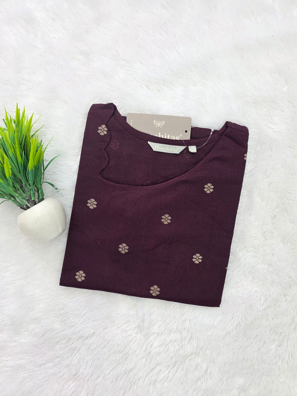 SCALLOPED PREMIUM FLEX COTTON KURTIS WINE 0599