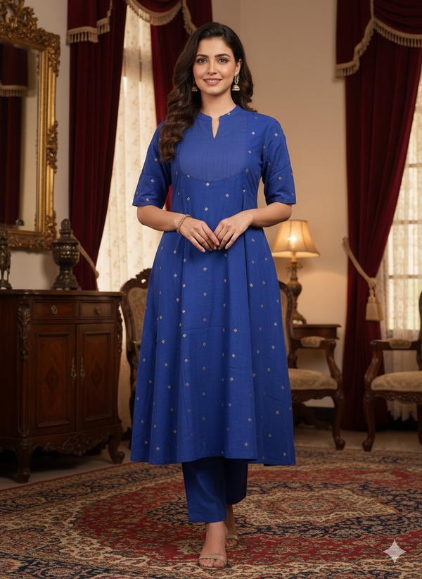 PREMIUM A-LINE ROYAL BLUE RAW SILK CORD SETS 0528