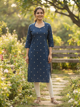 V COLLAR NECK PREMIUM FLEX COTTON KURTIS BLUE 0599
