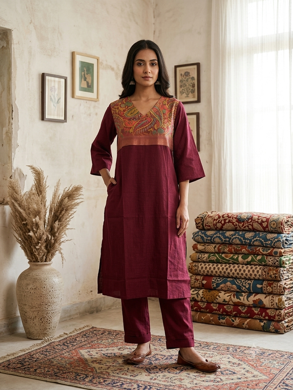 MAROON BERLIN SILK CO-ORD SETS 0584