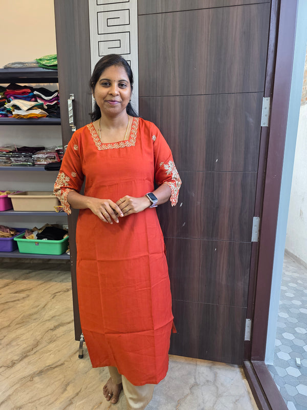 RUST ORANGE PREMIUM DESIGNER ETHNIC WEAR KURTIS 0490