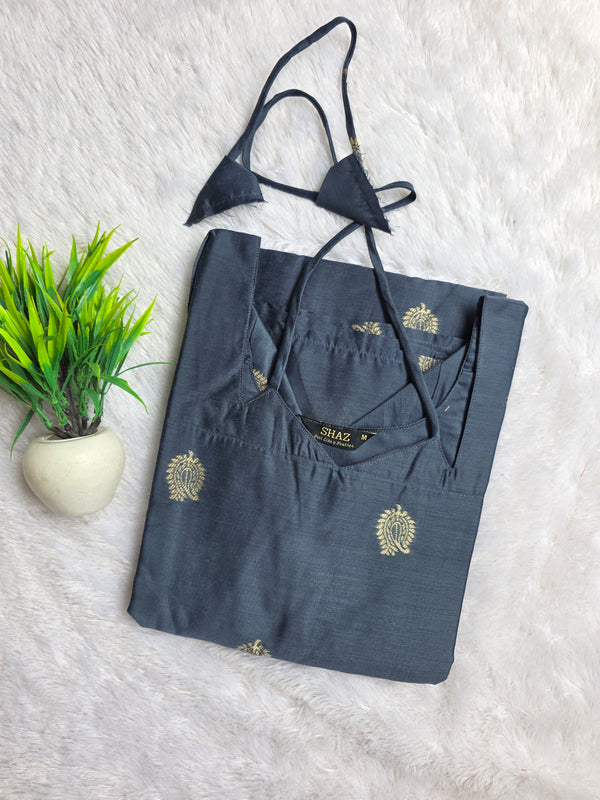 GREY NOODLE NECK RAW SILK KURTIS 0560