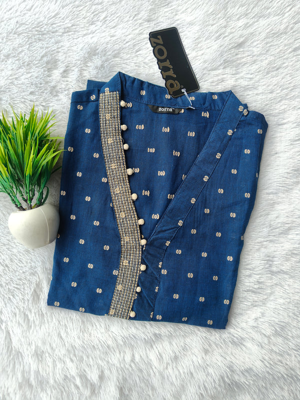 SELF WEAVING COTTON KURTIS BLUE 0456
