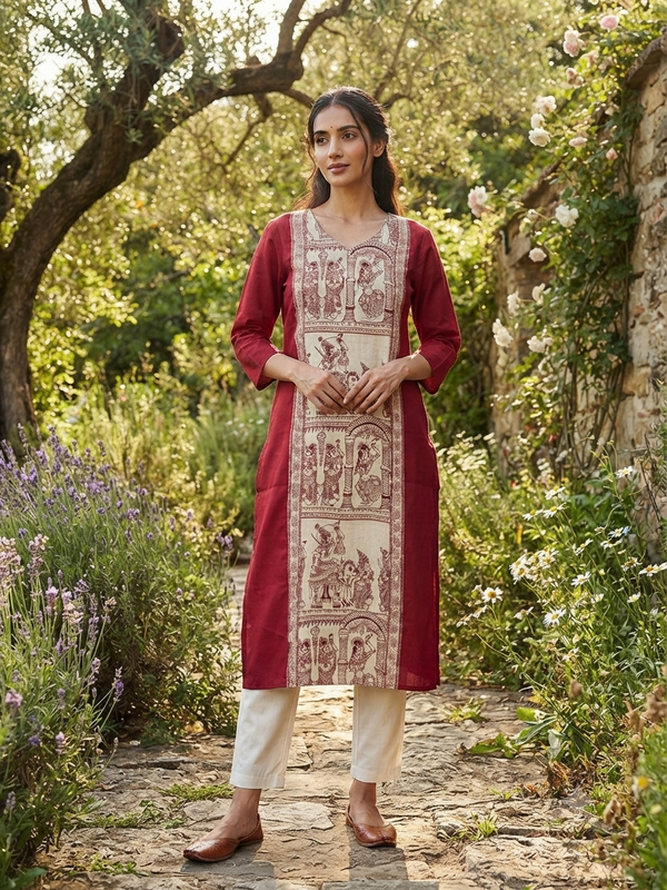 KALAMKARI THEMED BERLIN SILK KURTIS 0615