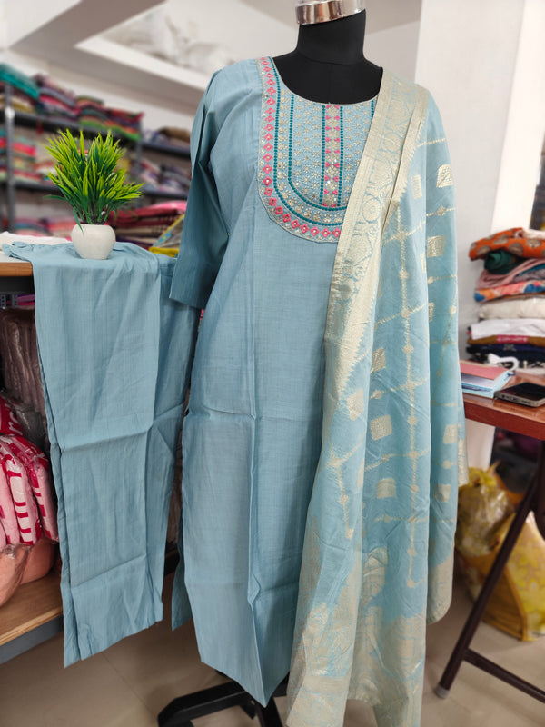 PREMIUM VATICAN SILK SALWAR SET WITH BANARASI DUPPATTA 0495