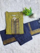 GREEN & NAVY HANDLOOM MANGALGIRI COTTON SALWAR SETS 0483
