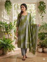 OLIVE GREEN PREMIUM HANDLOOM IKKAT COTTON SALWAR SETS 0539