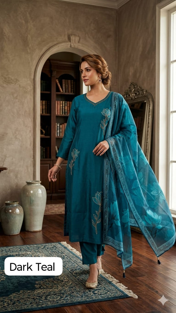 PREMIUM ROMAN SILK DESIGNER SALWAR SET 0555