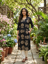 V SHAPED COLLAR PREMIUM COTTON KURTIS BLACK 0599