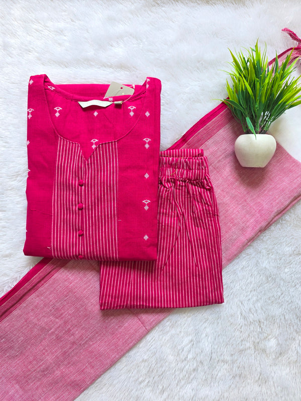 RANI PINK PURE HANDLOOM COTTON 3 PIECE SALWAR SETS 0533