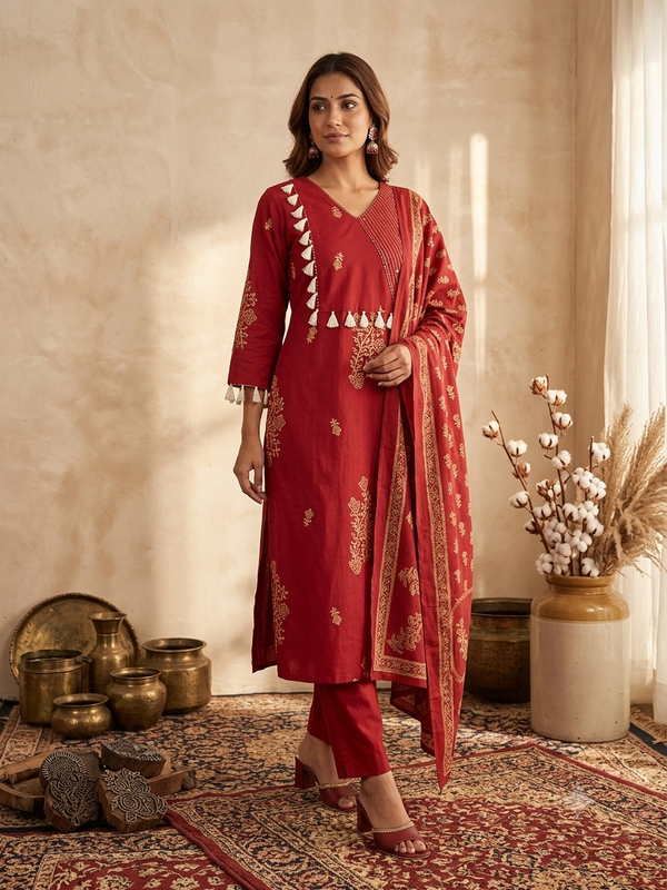 RED MAROON DESIGNER PREMIUM CAMBRIC COTTON SALWAR SETS 0551