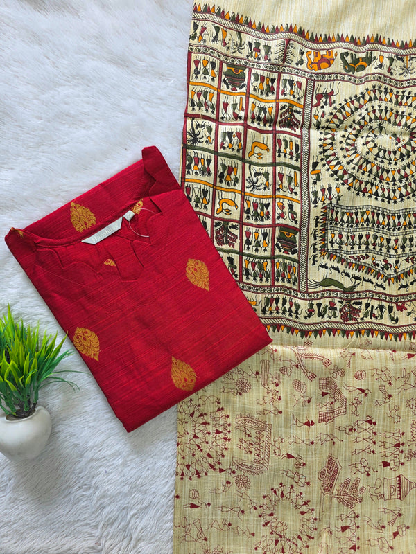 RAW SILK KURTI WITH MADHUBANI DUPATTA 0622