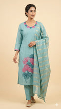 SKYBLUE PREMIUM FLOWER EMBROIDERED SOFT VATICAN SILK SALWAR SETS 0522
