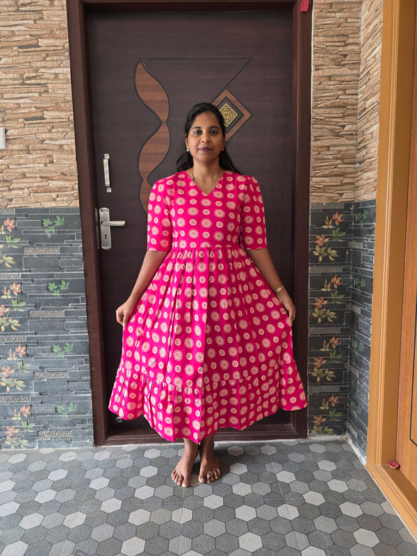PINK CIRCLE DESIGN COTTON MAXI DRESS 0550