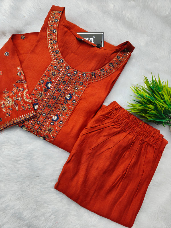 PREMIUM VATICAN ETHNIC SILK KURTI +PANT SETS 0496