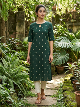 KEYHOLE NECK PREMIUM FLEX COTTON KURTIS BOTTLE GREEN /0582