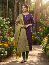 RAW SILK KURTI WITH KALAMKARI DUPATTA 0629
