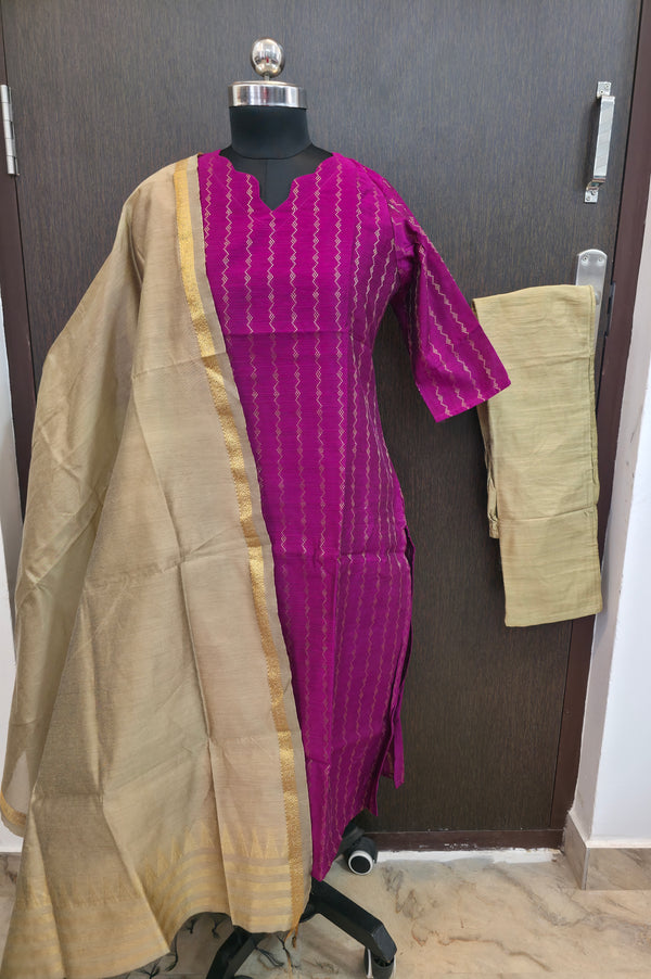 PREMIUM HANDLOOM RAW SILK MAGENTA SALWAR SETS 2222