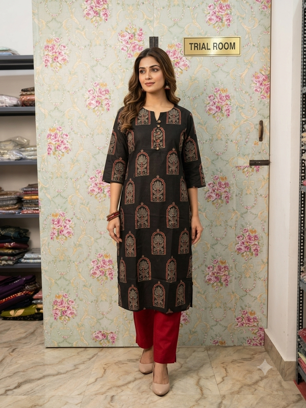 BLACK SOFT COTTON KURTIS 0577