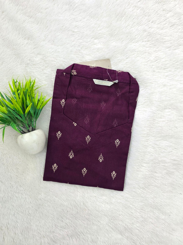 V SHAPED COLLAR PREMIUM FLEX COTTON KURTIS WINE 0582