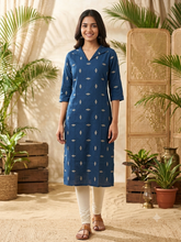 V-COLLAR NECK PREMIUM FLEX COTTON KURTIS BLUE /0582