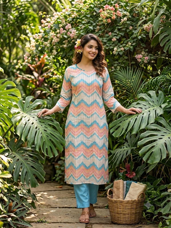 ZIGZAG PREMIUM LINEN ZARI KURTIS 0515
