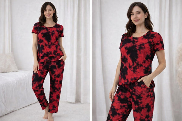 Red and Black tie & dye NIGHT WEAR PANT SETS 0529